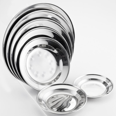 Non-Magnetic Stainless Steel Dish round Plate Flat Plate Flower Disk Fruit Snack Plate Omelette Shallow Plate Food Dish