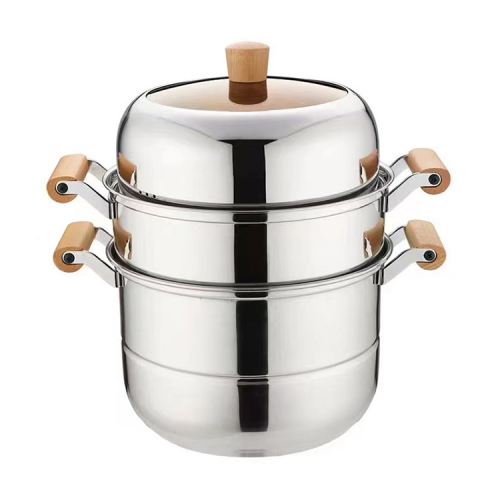 composite steel wooden handle double-layer three-layer steamer household soup steamer home gifts multi-layer stainless steel multi-functional steamer