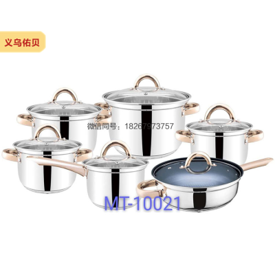 Stainless Steel Stockpot Pot Pot Set Double-Ear Handle Gold-Plated African Market Popular Non-Magnetic White Glass