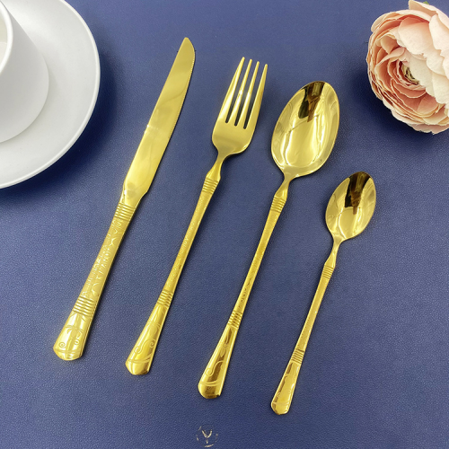 stainless steel golden knife， fork and spoon tableware gold-plated laser pattern meal knife， fork and spoon tea spork coffee spoon suit components