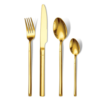 Golden Western Food Knife, Fork and Spoon Suit Gold Plated Style 6 PCs Stainless Steel Thickened Knife, Fork and Spoon