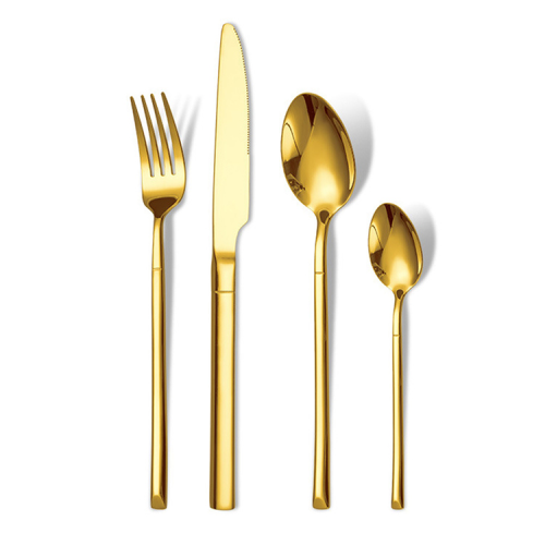 golden western food knife， fork and spoon suit gold plated style 6 pcs stainless steel tableware hotel restaurant thickened knife， fork and spoon