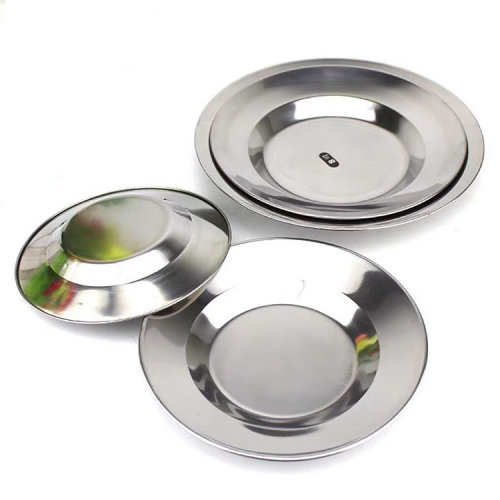 stainless steel glossy dish thick disc shallow dish seasoning plate flower disk magnetic round saucer pastry plate