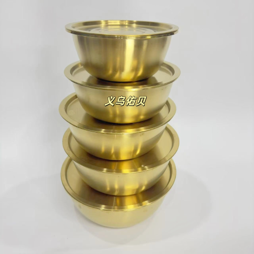 201 material stainless steel gold-plated basin with lid meal basin points food basin five-piece set suit