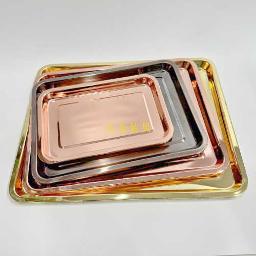 stainless steel rectangular plate gold-plated plate dinner plate grilled fish dish steamed rice tray tray