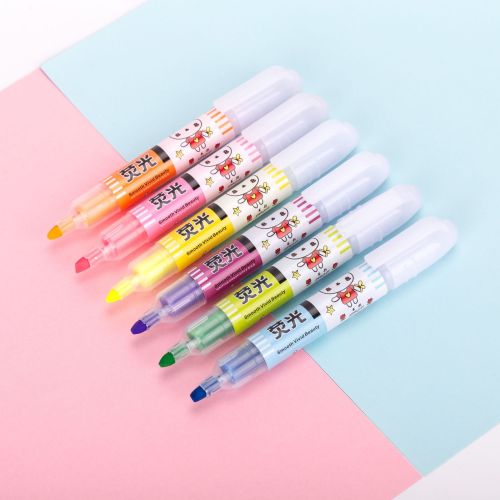 卡通荧光笔斜头水彩笔儿童涂鸦绘画六色可选带香味大容量学生标记