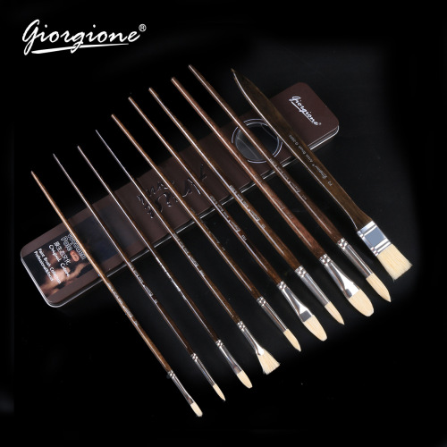 厂家直销跨境水彩笔11支长条铁盒水粉尼龙毛画笔套装厂家批发