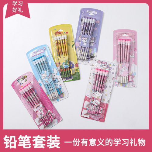 小学生三角杆HB吸卡铅笔学生带橡皮头卷笔刀铅笔套装幼儿节日礼品
