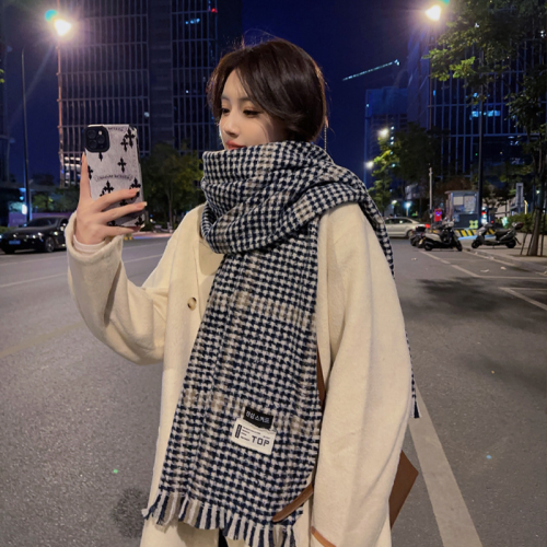 korean style new chessboard plaid thickened labeling scarf wholesale autumn and winter couple ins internet celebrity same style student scarf