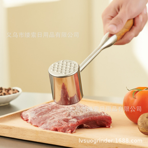 跨境304不锈钢肉锤木纹手柄 不锈钢手柄两种可选择嫩肉锤敲肉工具