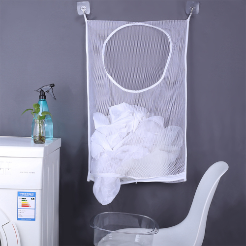 new style glue-free white wall-mounted mesh breathable dirty clothes storage bag large capacity clothes storage mesh bag