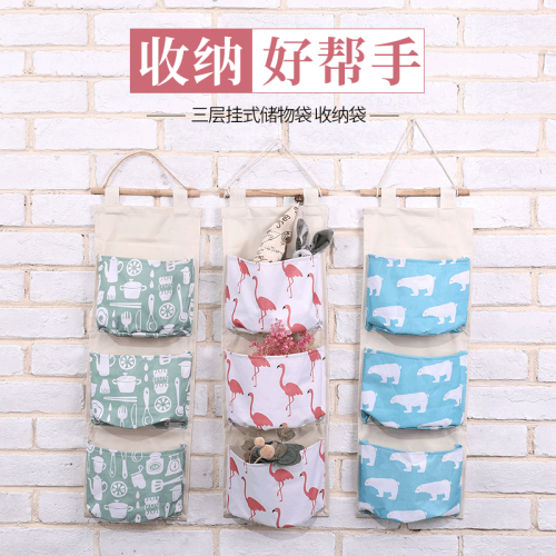600D Oxford Cloth Three-Mouth Hanging Bag Student behind the Dormitory Door Storage Bag Home Bedside Organizing Storage Hanging Bag
