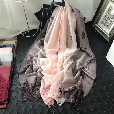 Muslim Scarf Veil Solid Color Lace Hollow Tassel Silk Scarf Women's Foreign Trade Malaysia Long Scarf