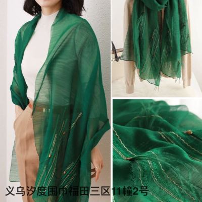 New Silk Embroidered Wool Scarf Women's Summer Ethnic Style Travel High Sense Mulberry Silk Scarf Thin Cape
