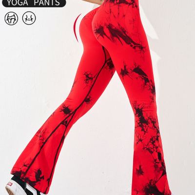 Foreign trade factory tie-dye horn yoga trousers European and American running fitness sports casual pants hip raise high waist yoga pants