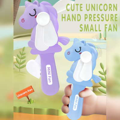 Novelty Hand Pressed Unicorn Small Fan Children's Toys Press Type Manual Fan Floor Stand Small Gift Toy Wholesale