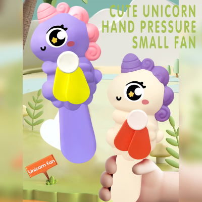 Cartoon hand pressure unicorn small fan children's toy press type manual fan floor stall small gift toy wholesale
