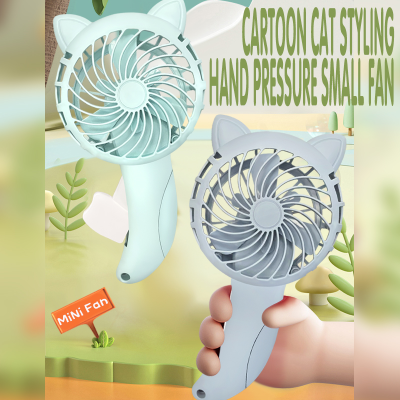 New Cartoon Hand Pressed Cat Small Fan Press Type Manual Fan Children's Toys Foreign Trade Stand Toy Wholesale