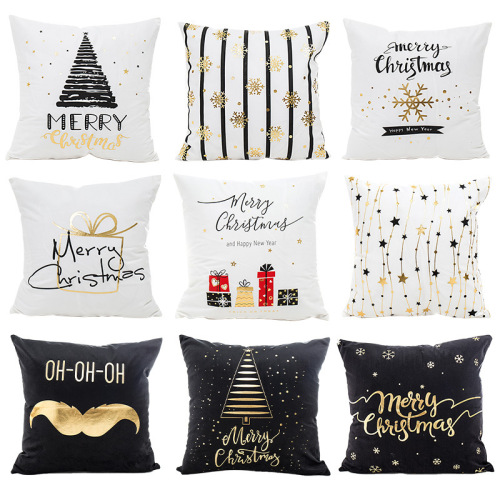 2025新品跨境货源圣诞烫金简约抱枕套圣诞图案时尚客厅卧室抱枕