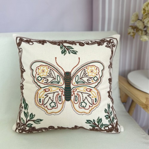 四季通勤自然风蝴蝶刺绣抱枕套卧室客厅沙发床头抱枕靠背不含枕芯