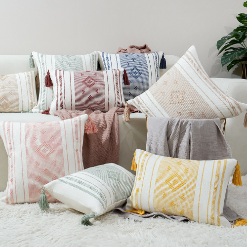 跨境提花流苏抱枕北欧简约加厚沙发装饰靠垫靠枕套抱枕套腰枕批发