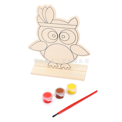 Foreign Trade Export Processing Customized Wooden Crafts Creative Owl Shape Children DIY Graffiti Painting Ornaments