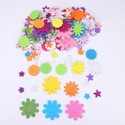 Kindergarten Children's Creative Flash Powder DIY Flower Adhesive EVA Foam Hollow SUNFLOWER Sticker Processing