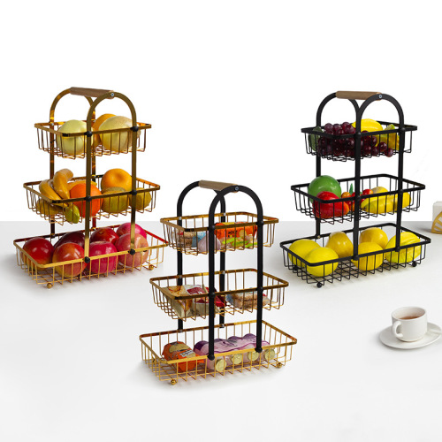 铁艺多层水果篮厨房三层缕空网格手提篮客厅干果零食收纳篮置