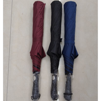 Umbrella Two Fold Automatic plus-Sized Reinforced Golf Vinyl Plain Color Umbrella Cloth Cover Six Angle Rod Straight Handle Factory Direct Sales