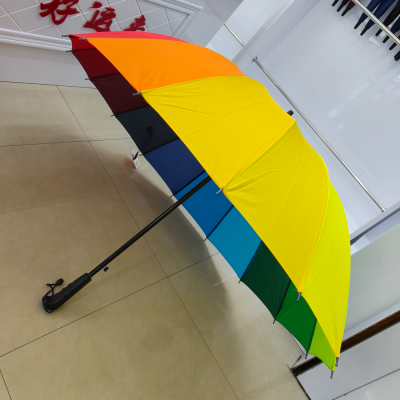 Rainbow Umbrella Umbrella Golf Umbrella 16 Bone plus-Sized Reinforced Large Long Umbrella Automatic Straight Handle Business Factory Direct Sales