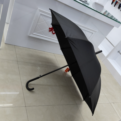 Umbrella Long Umbrella Small Black Umbrella Single Umbrella Automatic Vinyl Double Bone Reinforcement Black Cloth Sunny Umbrella Curved Handle Factory Direct Sales