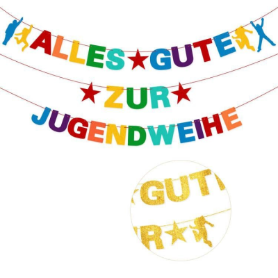Colored Alles Gutex Zur Jugendweihe Felt Latte Art Birthday Glitter Gold Banner German