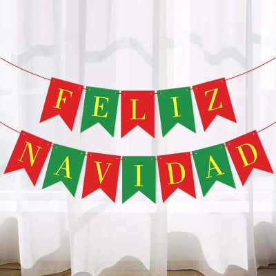 Feliz Navdad Red Green Paper Dovetail Flag Christmas Spanish Decorative Flag Banner Hanging Flag