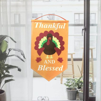 Factory Direct Supply Thanksgiving Party Decoration Garden Banner Turkey Thankful and Blessed Flag