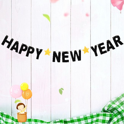 Happy New Year Letter Hanging Flag Factory Direct Supply Happy New Year Party Decoration Garland Glitter Paper