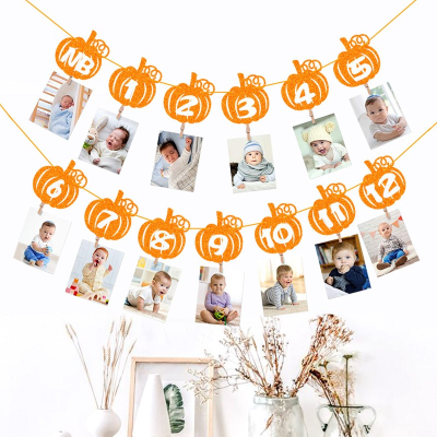 0-December Photo Wall Pumpkin Glitter Latte Art Baby Shower Birthday Party Decoration String Flags