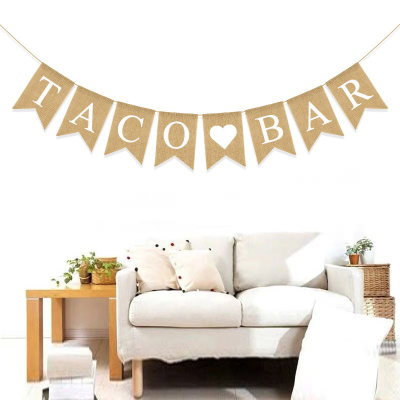 White Love Taco Bar Burlap Dovetail Hanging Flag Mexican Carnival Theme Party Decoration