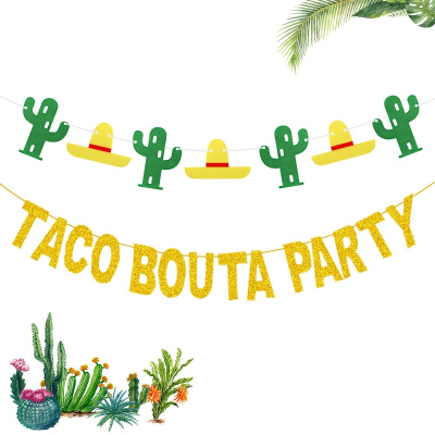Factory Mexican Wedding Party Decoration Cactus Hat Taco Bouta Party Glitter Letters Hanging Flag
