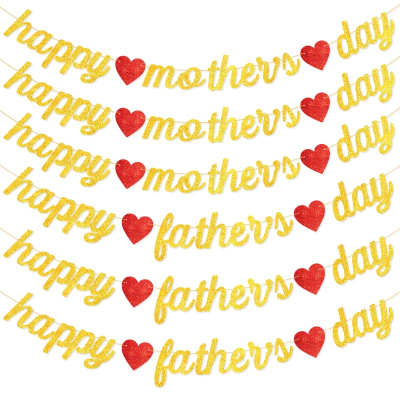 Red Love Heart Happy Mother's/Father's Day Banner Father's Day Mother's Day Glitter Latte Art