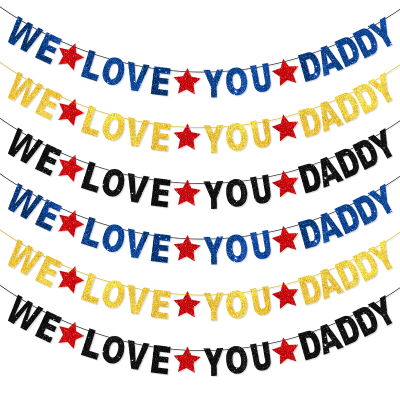 We Love You Daddy Gold Blue Black Glitter Latte Art Banner Father's Day Party Decoration Flag