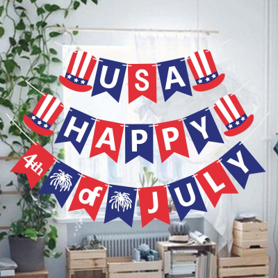 Banner Party Decoration USA String Flags Five-Pointed Star Latte Art Happy 4Th of July Swallowtail Flag