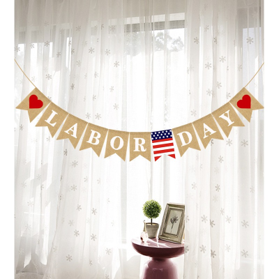 Factory Direct Supply Labor Day Party Decoration Fishtail Flag String Flags Labor Day Linen Dovetail Hanging Flag