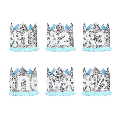 Snowflake Silver Cap 123one/Two Hat Crown Baby Full-Year Birthday Party Decoration Birthday Hat