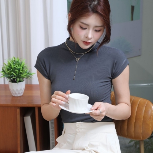 2023 new short-sleeved aircraft shirt half-high collar brushed inside high elasticity skin-friendly soft and comfortable