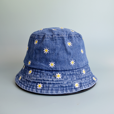 Spring and Summer New Jean Fisherman Hat Women Little Daisy Embroidery Flower Bucket Hat Korean Fashion All-Matching Japanese Hat Women