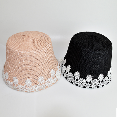 Lace Bucket Straw Hat Female Lace Edge Bucket Hat Spring and Summer Travel Sunshade Fresh Hat Wholesale Korean Style