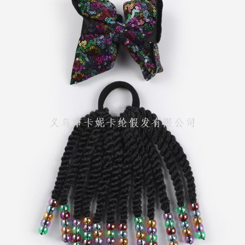 latest horse tail with beads synthetic braid with bow multicolor hair piece