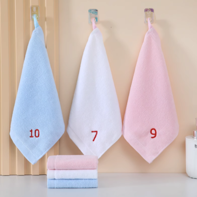 For Kindergarten Pure Cotton Embroidery Plain Color Small Square Towel 20 X20cm Color Matching Lanyard Children's Hand Wiping Mouth