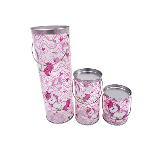 厂家直供 PVC马口铁盖手提圆筒玩具礼品包装圆筒盒毛巾笔提手圆桶