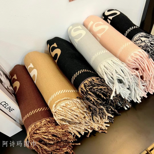 Letter Carriage Scarf Women‘s Scarf Thickened Autumn and Winter Double-Sided Jacquard Warm Scarf Core-Spun Yarn Printed Shawl Wholesale